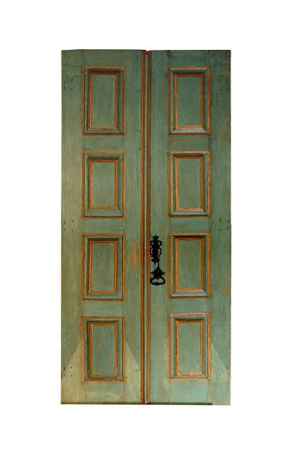 Porta almofadada Século XVIII em vinhático com pintura verde esmeralda - 002